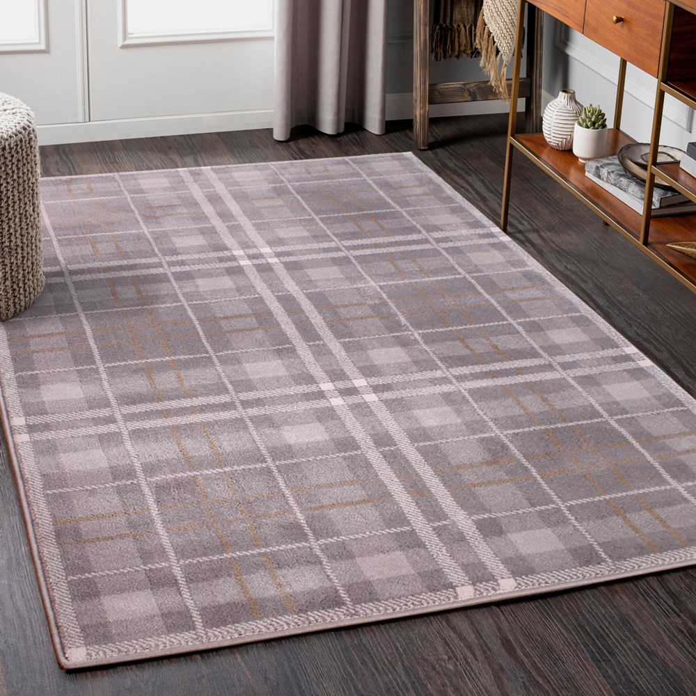 Tartan Check Modern Rugs in Grey Ochre